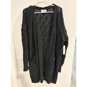 No Boundaries Black Open-Front Diamond Lace Cardigan